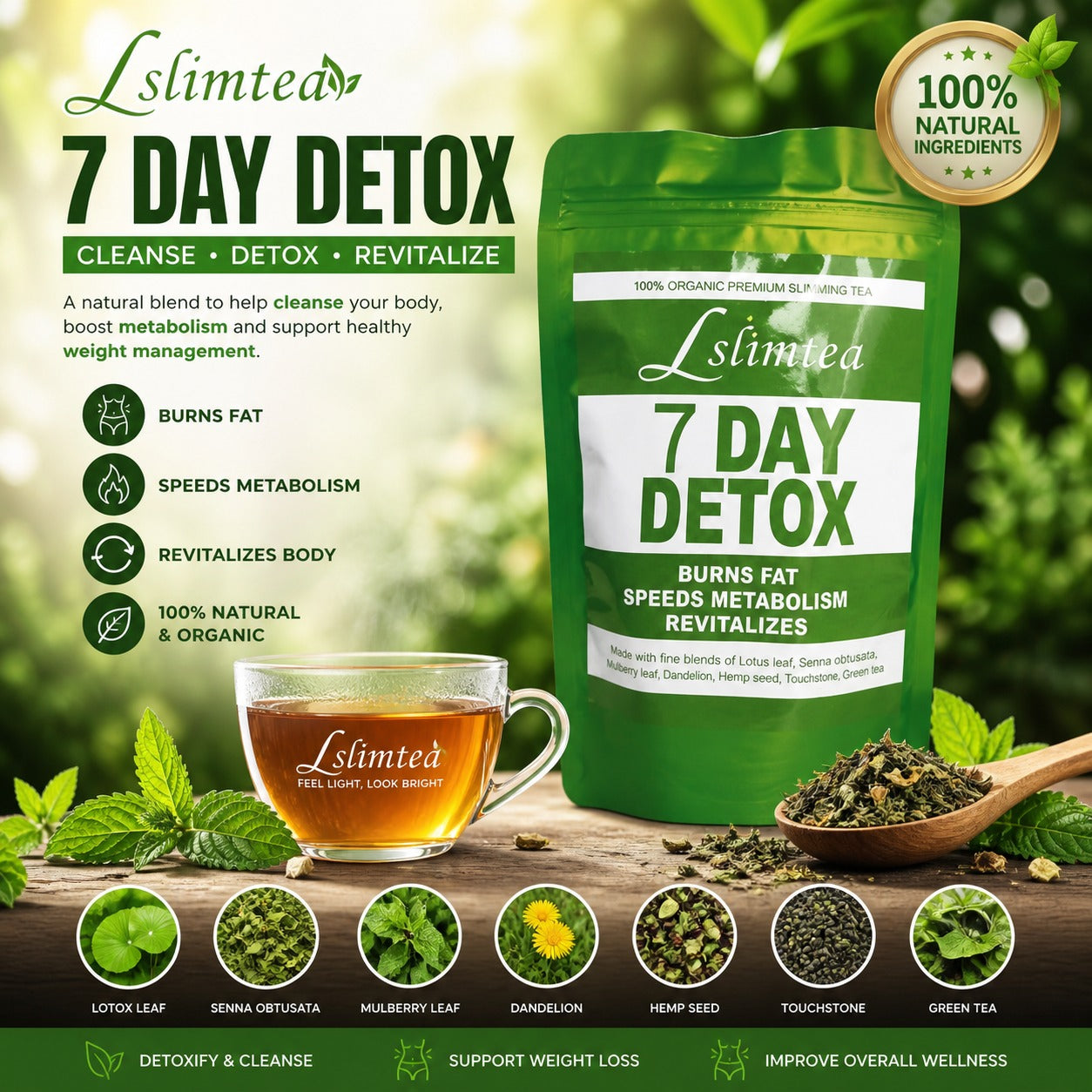 Lslimtea 7 Day Detox Tea – Natural Weight Loss & Cleanse Herbal Tea | Boost Metabolism & Burn Fat