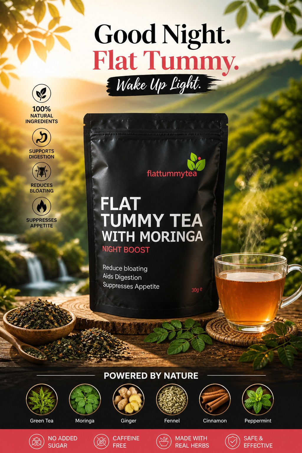 Flat Tummy Tea with Moringa – Natural Detox & Digestive Support | Reduce Bloating & Boost Energy