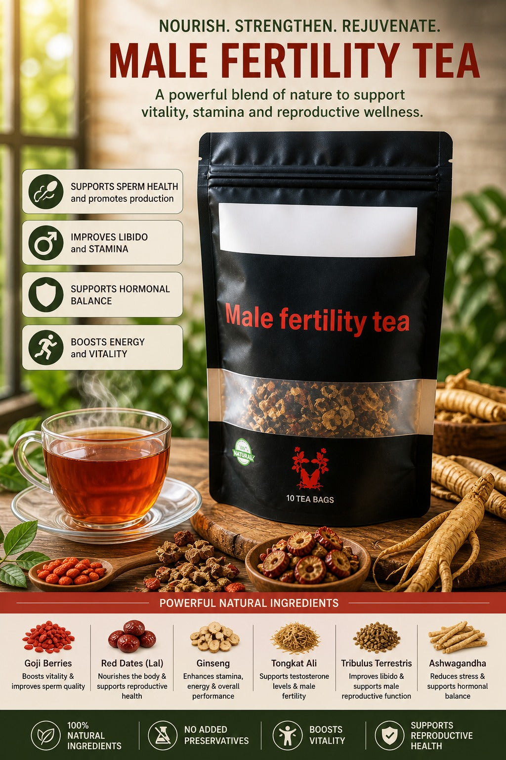 Natural Male Fertility Herbal Tea – Boost Vitality, Stamina & Reproductive Health