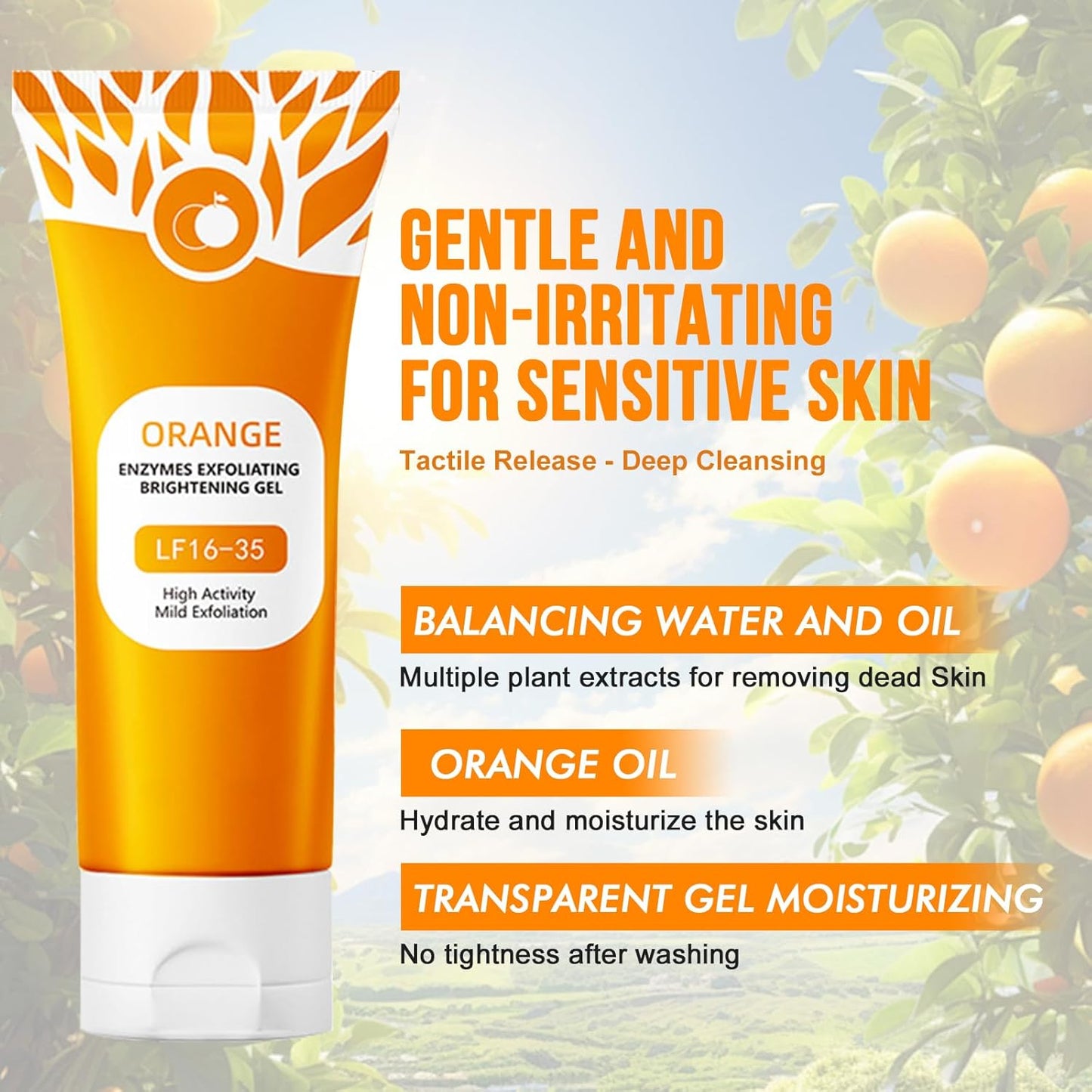 Natural Orange Exfoliating Gel, Orange Enzymes Exfoliating Brightening Gel, Face Cleansing Scrub, Deep Cleansing & Moisturising Exfoliating Scrub for Women