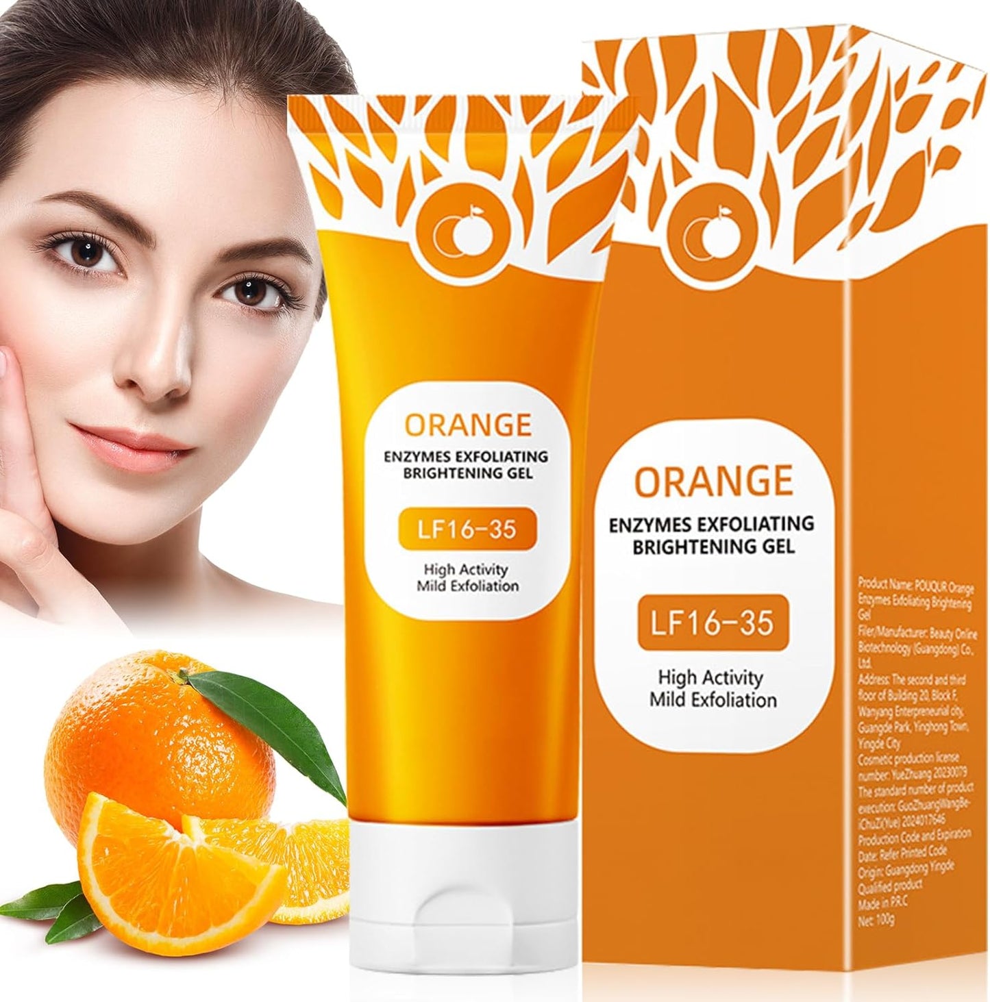 Natural Orange Exfoliating Gel, Orange Enzymes Exfoliating Brightening Gel, Face Cleansing Scrub, Deep Cleansing & Moisturising Exfoliating Scrub for Women