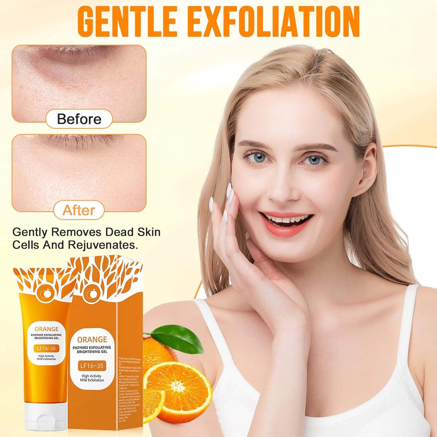 Natural Orange Exfoliating Gel, Orange Enzymes Exfoliating Brightening Gel, Face Cleansing Scrub, Deep Cleansing & Moisturising Exfoliating Scrub for Women
