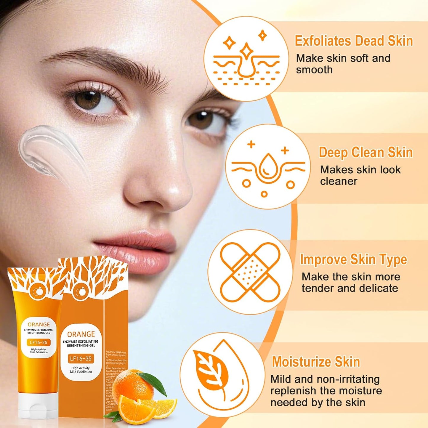 Natural Orange Exfoliating Gel, Orange Enzymes Exfoliating Brightening Gel, Face Cleansing Scrub, Deep Cleansing & Moisturising Exfoliating Scrub for Women