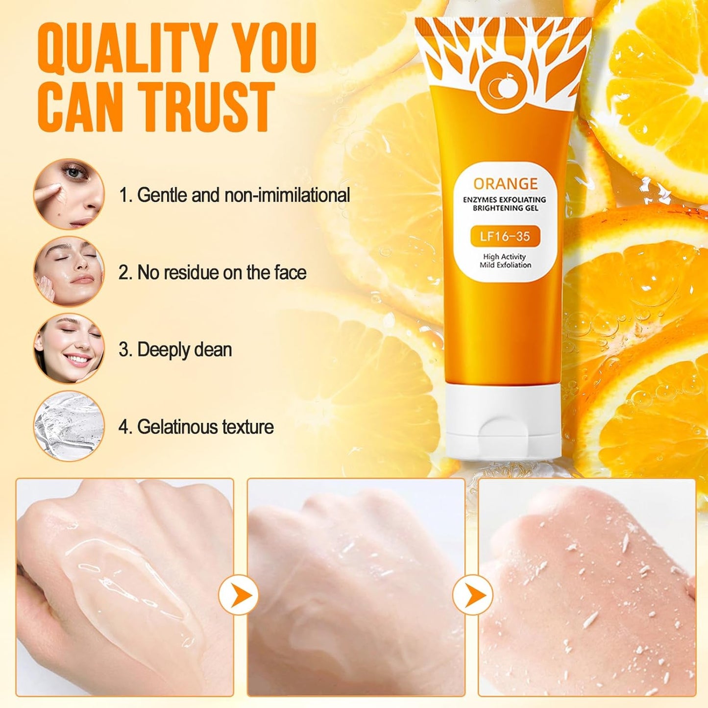 Natural Orange Exfoliating Gel, Orange Enzymes Exfoliating Brightening Gel, Face Cleansing Scrub, Deep Cleansing & Moisturising Exfoliating Scrub for Women