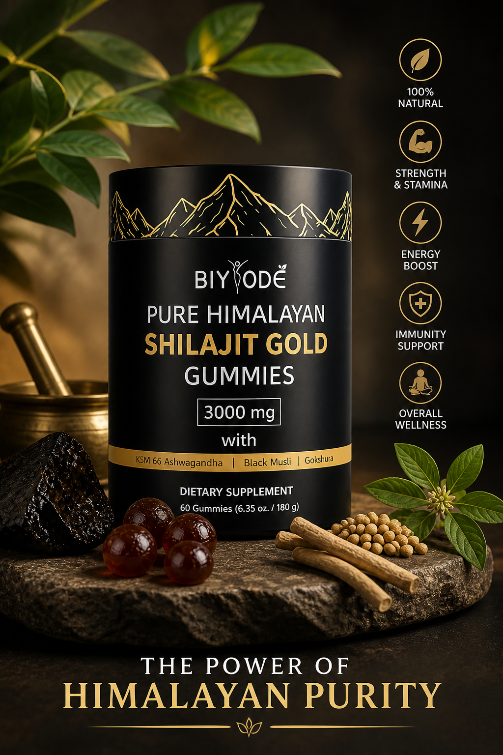 Pure Himalayan Shilajit Gold Gummies 3000mg – Energy, Strength & Immunity Support