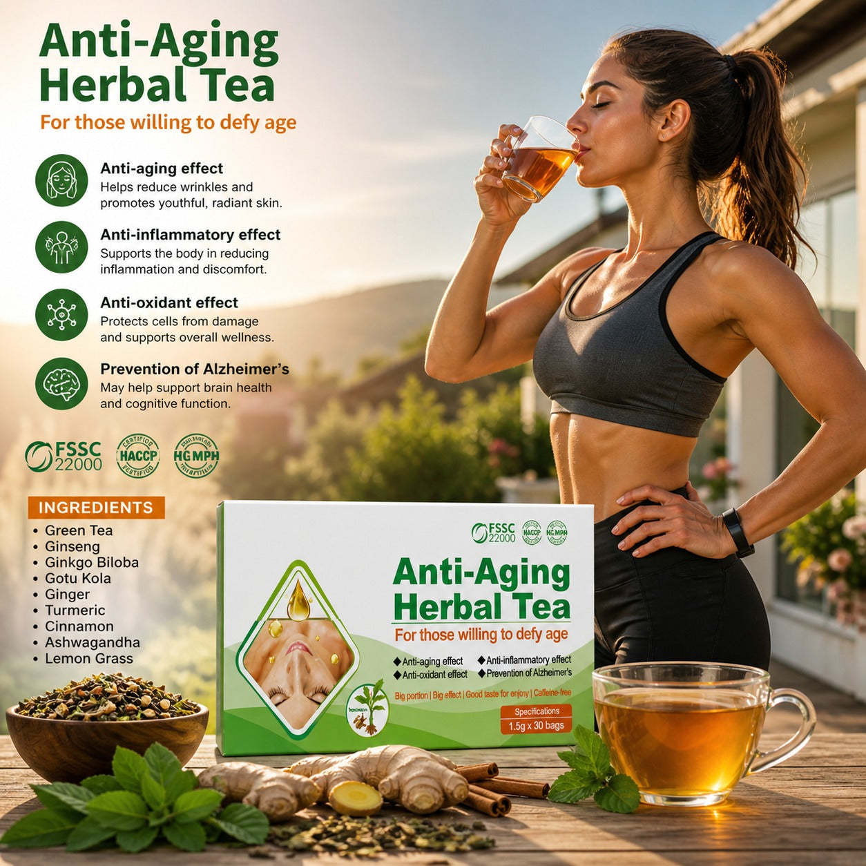 Anti-Aging Herbal Tea – Natural Detox & Skin Support Tea | Boost Energy, Immunity & Healthy Aging | 30 Tea Bags