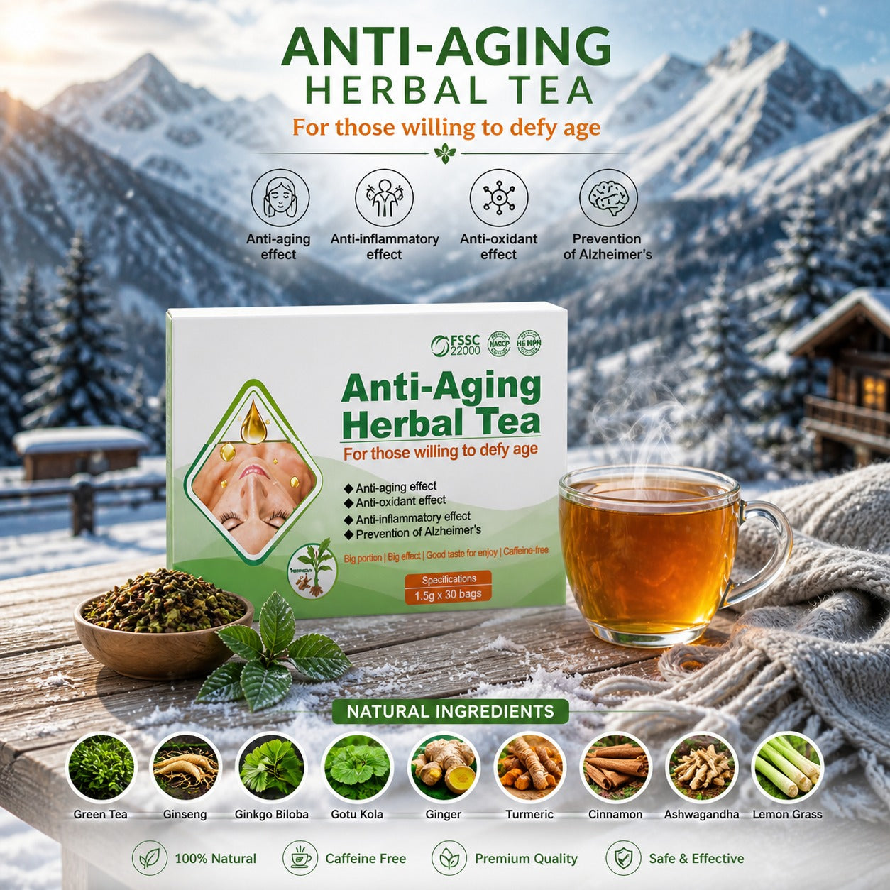 Anti-Aging Herbal Tea – Natural Detox & Skin Support Tea | Boost Energy, Immunity & Healthy Aging | 30 Tea Bags