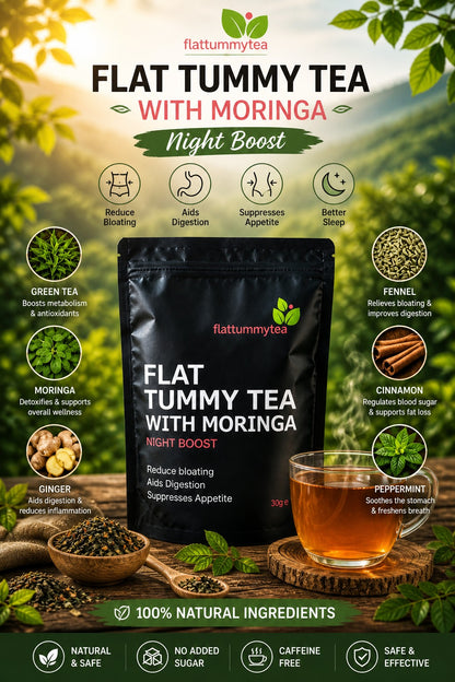 Flat Tummy Tea with Moringa – Natural Detox & Digestive Support | Reduce Bloating & Boost Energy