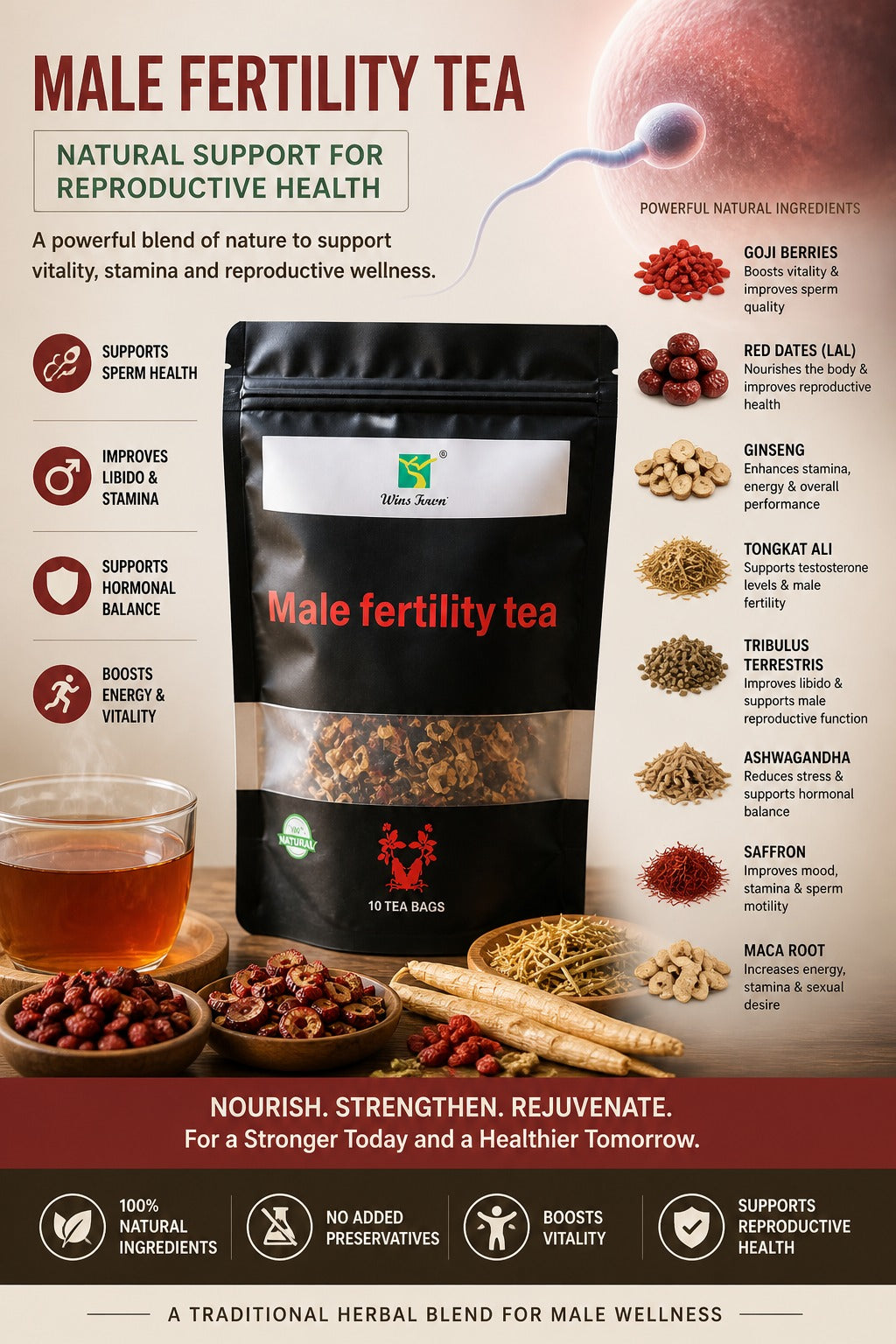 Natural Male Fertility Herbal Tea – Boost Vitality, Stamina & Reproductive Health