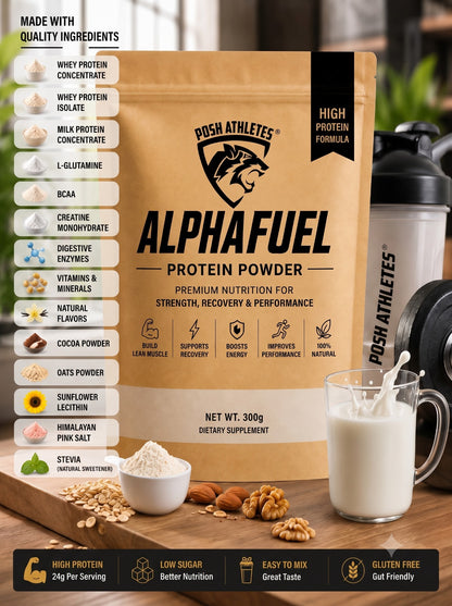 AlphaFuel High Protein Powder – 24g Protein Per Serving | Strength, Recovery & Performance Support – 300g