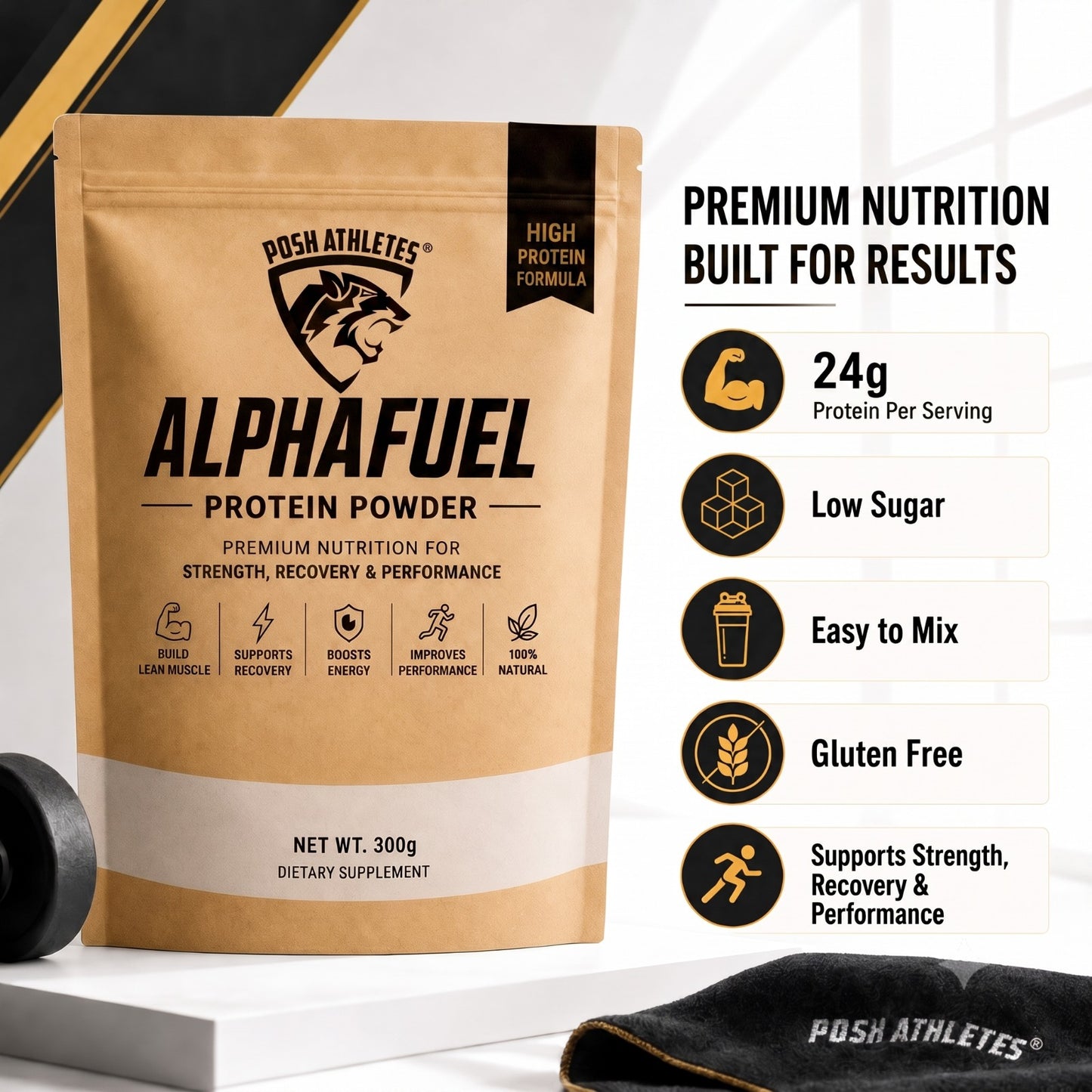 AlphaFuel High Protein Powder – 24g Protein Per Serving | Strength, Recovery & Performance Support – 300g