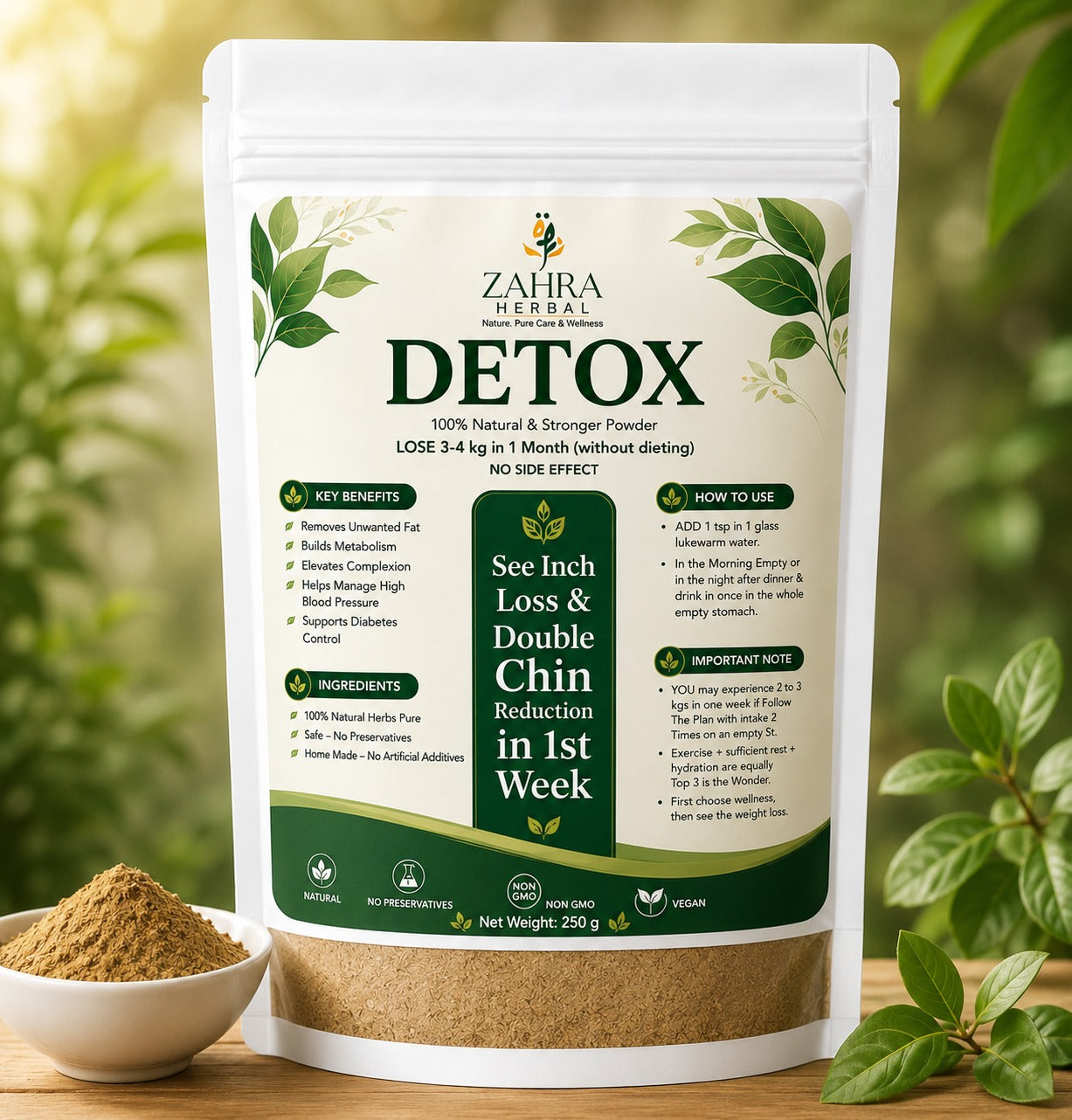 ZAHRA HERBAL Detox Powder | 100% Natural Herbal Detox Drink | Supports Weight Management, Metabolism & Daily Wellness | No Preservatives | Vegan | 250g