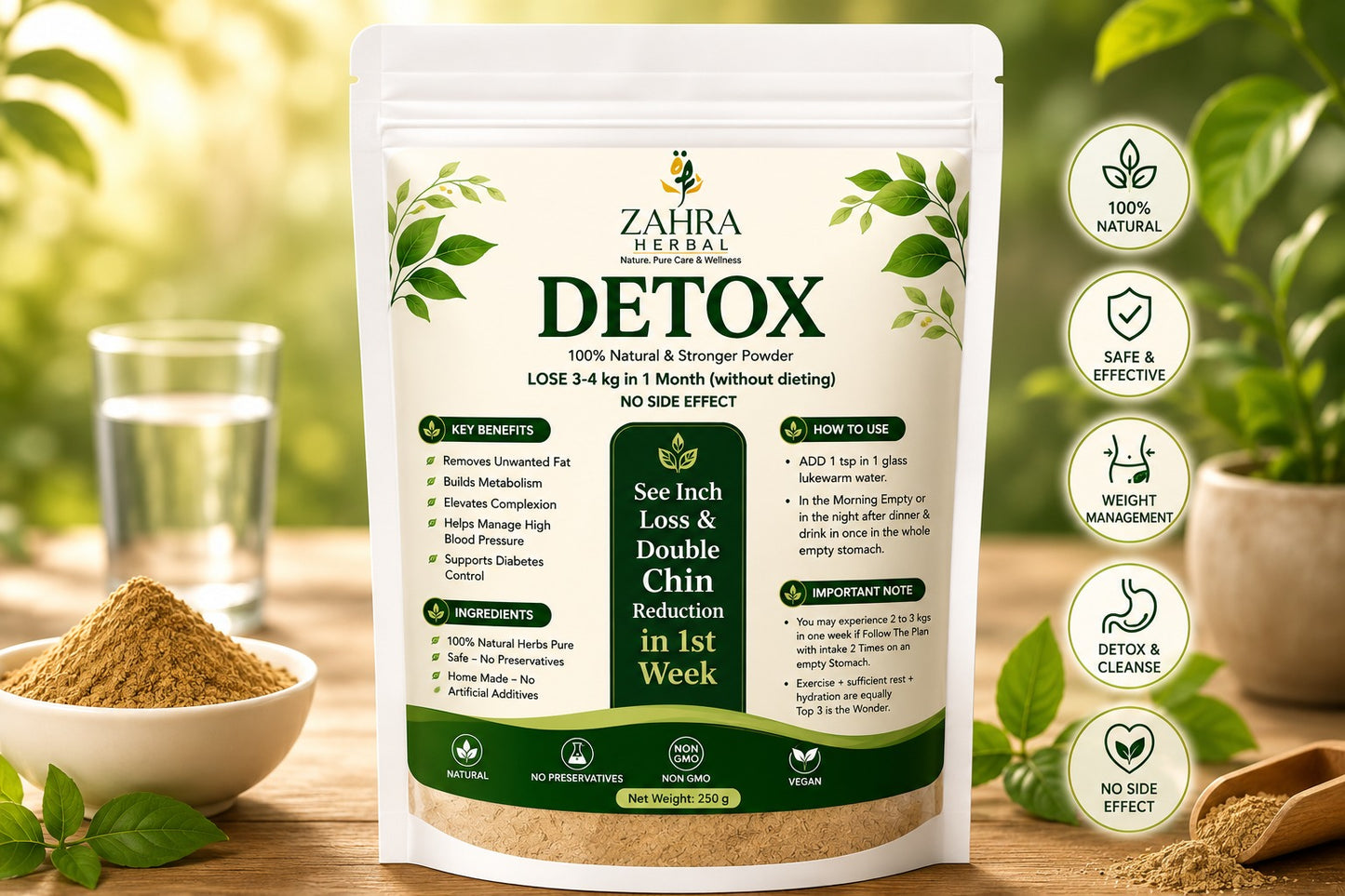 ZAHRA HERBAL Detox Powder | 100% Natural Herbal Detox Drink | Supports Weight Management, Metabolism & Daily Wellness | No Preservatives | Vegan | 250g