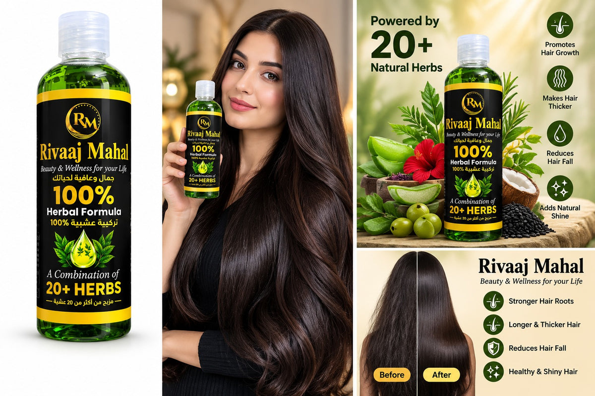 Rivaaj Mahal Herbal Hair Oil – 20+ Herbs Formula for Stronger, Healthier & Shinier Hair